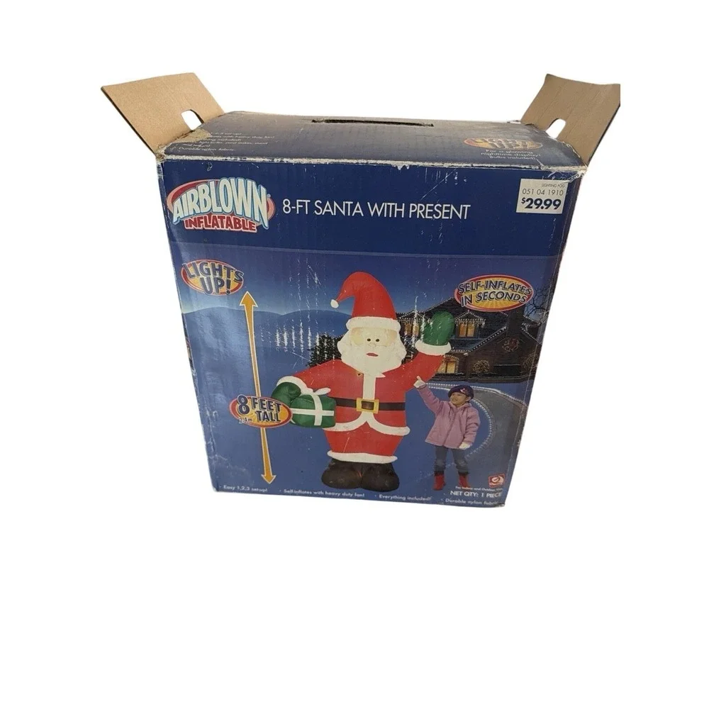 Gemmy Airblown 8 Ft Santa With Present Inflatable Lights Up w/ Box Tested